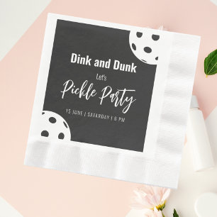 Retro Style Neon Black Themed Pickleball Birthday Napkin