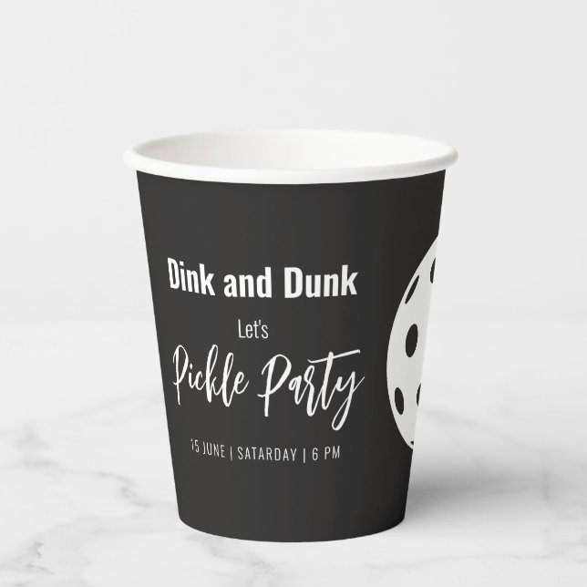 Retro Style Neon Black Themed Pickleball Birthday Paper Cups (Front)