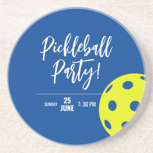Retro Style Neon Blue Themed Pickleball Birthday Coaster