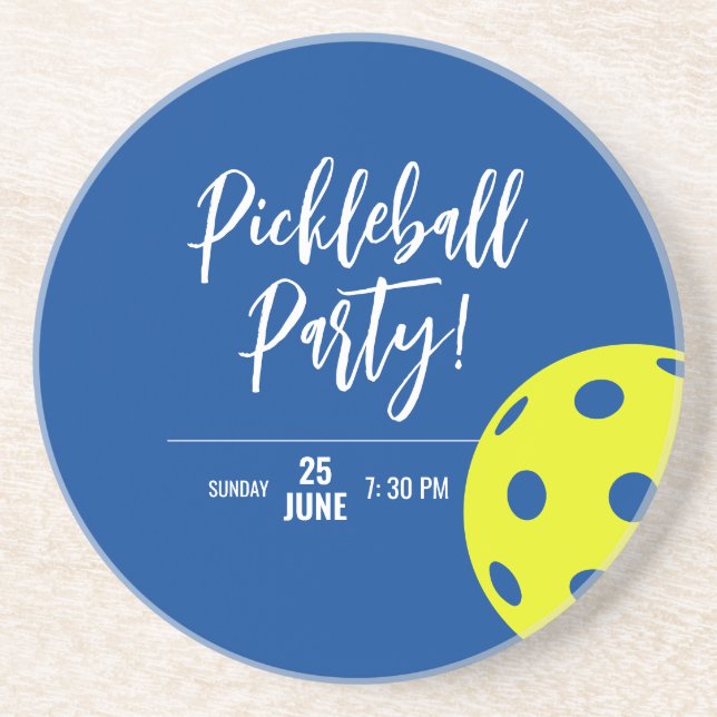 Retro Style Neon Blue Themed Pickleball Birthday Coaster (Front)