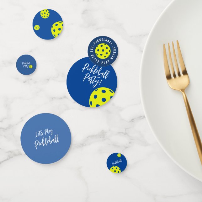 Retro Style Neon Blue Themed Pickleball Birthday Confetti (Group)