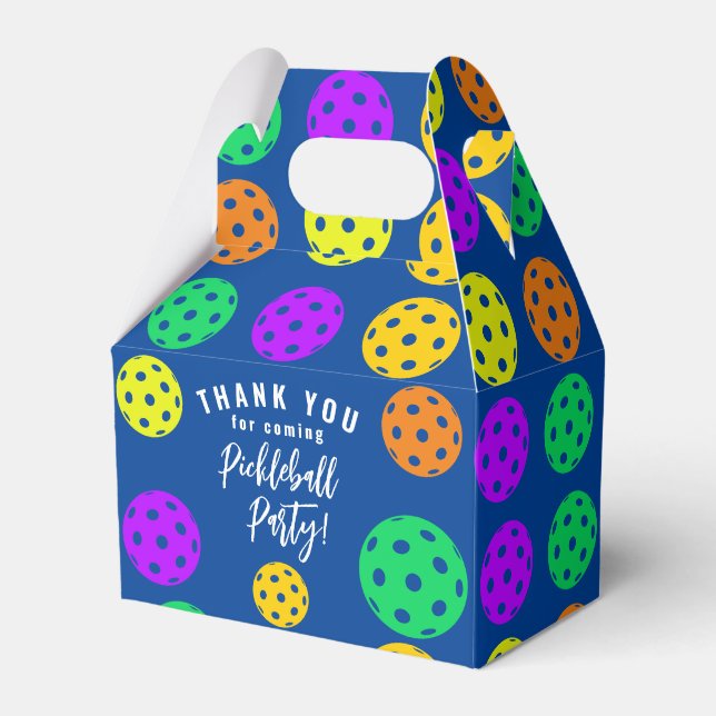 Retro Style Neon Blue Themed Pickleball Birthday Favour Box (Front Side)