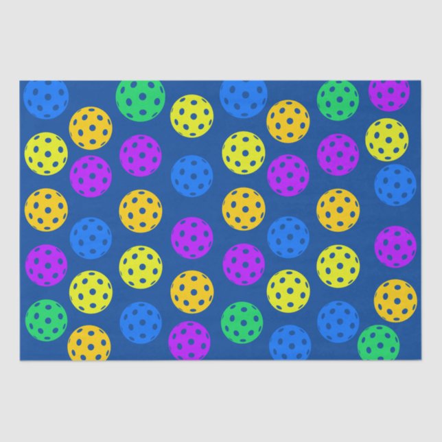 Retro Style Neon Blue Themed Pickleball Birthday Tissue Paper (Front)