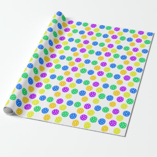 Retro Style Neon Blue Themed Pickleball Birthday Wrapping Paper
