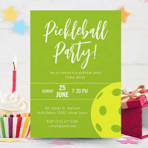 Retro Style Neon Lime Themed Pickleball Birthday Invitation