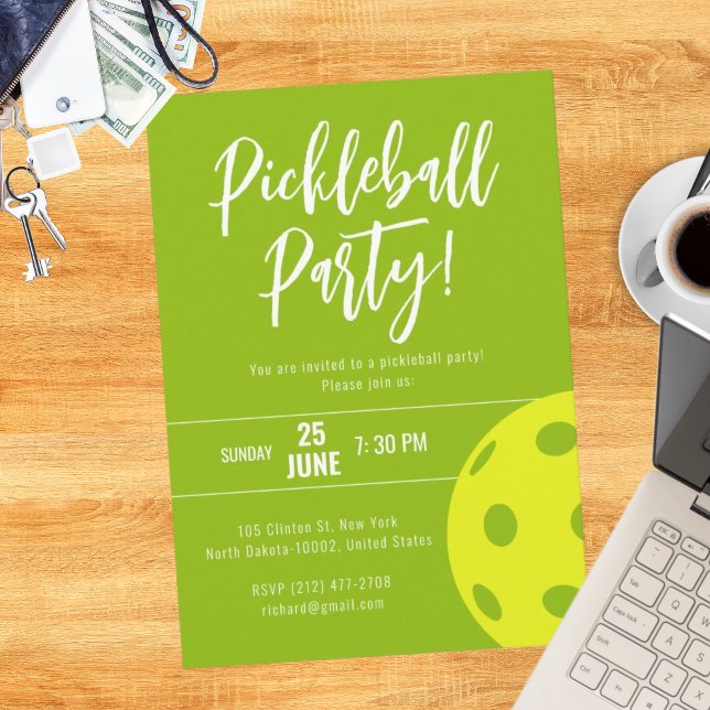 Retro Style Neon Lime Themed Pickleball Birthday Invitation (Creator Uploaded)