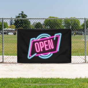 Retro-Style Neon Open Sign Outdoor Banner