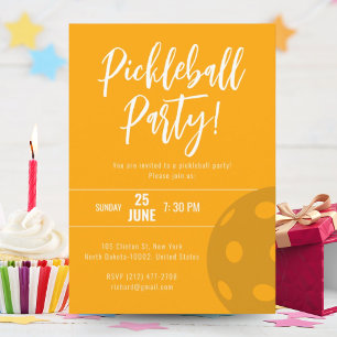 Retro Style Neon Orange Themed Pickleball Birthday Invitation
