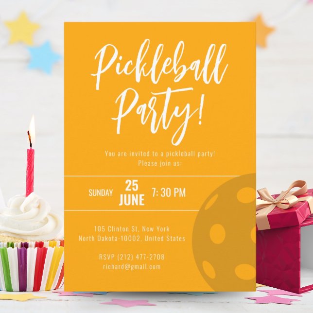 Retro Style Neon Orange Themed Pickleball Birthday Invitation (Creator Uploaded)
