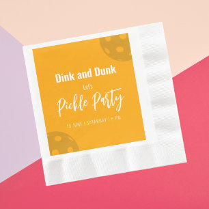 Retro Style Neon Orange Themed Pickleball Birthday Napkin