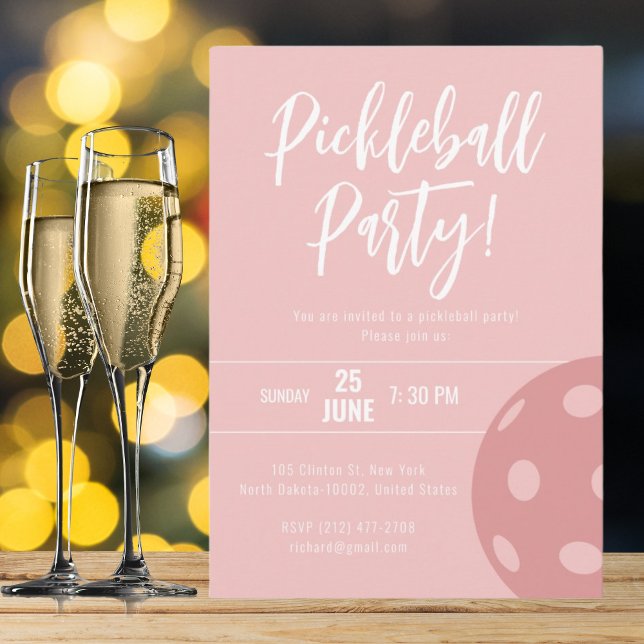 Retro Style Neon Pink Themed Pickleball Birthday Invitation (Creator Uploaded)