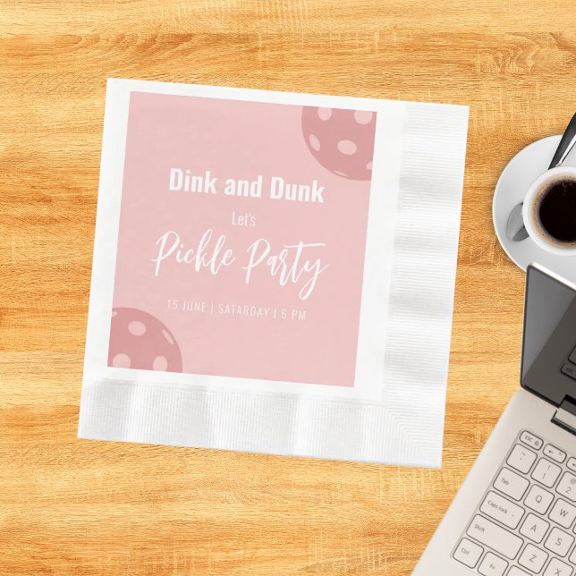 Retro Style Neon Pink Themed Pickleball Birthday Napkin (Creator Uploaded)