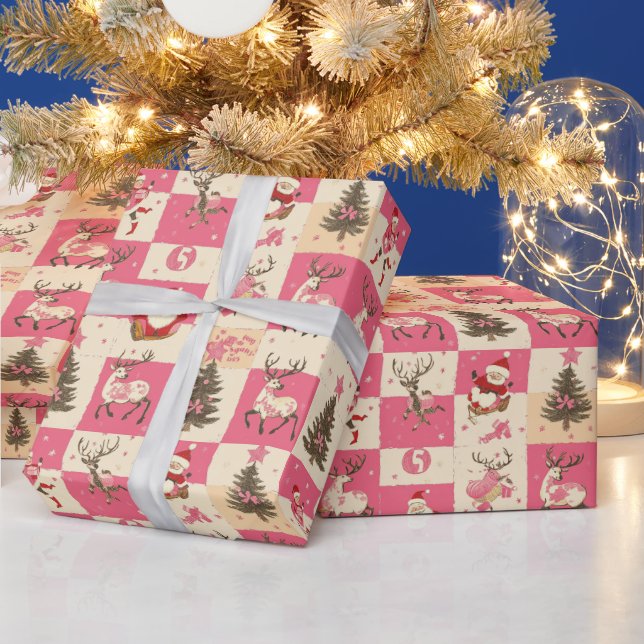 Retro Style Pine Tree and Santa Wrapping Paper (Holidays)