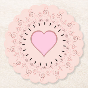 Retro Style Pink Heart Paper Coaster