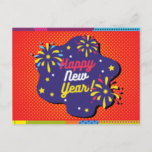 Retro Style Pop Art Happy New Year Postcard