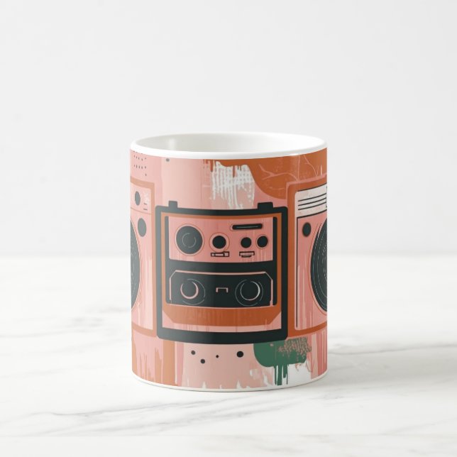 Retro-style portable radio cassette players coffee mug (Center)