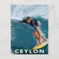 Retro Style Postcard Surfing Sri Lanka Ceylon
