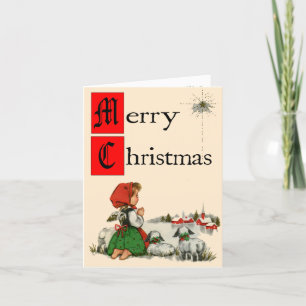 Retro-Style Praying Girl Christmas Card