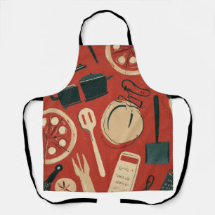 retro style printed pizza utensils Apron