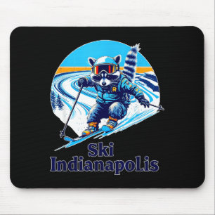 Retro style raccoon skiing in indianapolis indiana mouse mat
