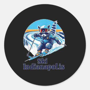 Retro Style Racoon Skiing In Indianapolis Indiana Classic Round Sticker
