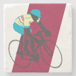 Retro-style Red Cycling Stone Coaster