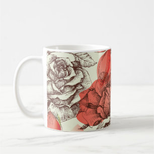 Retro Style Red Roses Pattern Coffee Mug