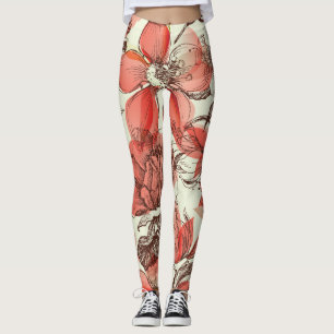 Retro Style Red Roses Pattern Leggings