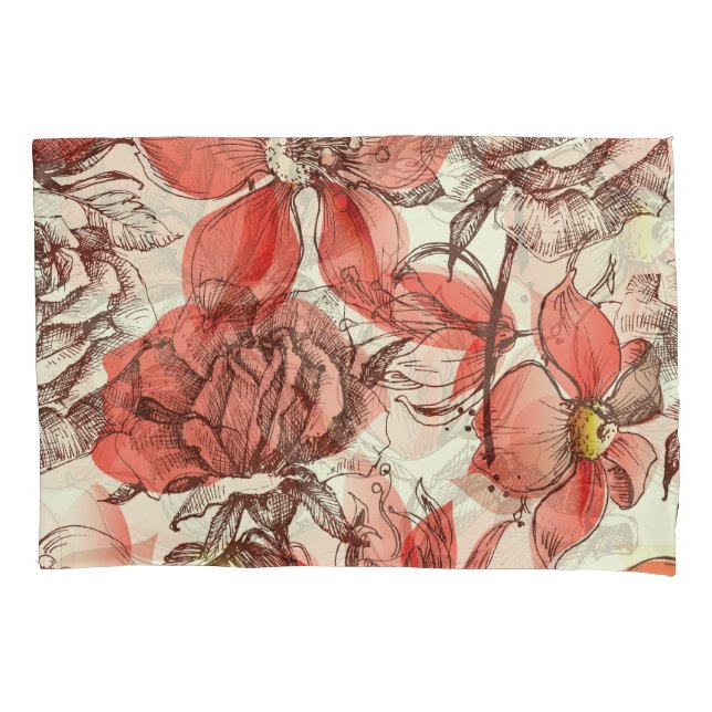 Retro Style Red Roses Pattern Pillowcase (Front)