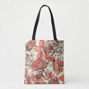 Retro Style Red Roses Pattern Tote Bag