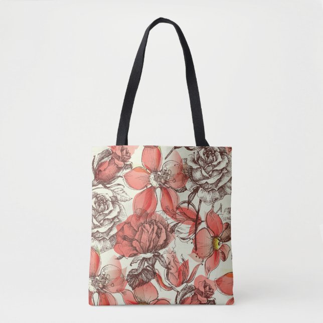 Retro Style Red Roses Pattern Tote Bag (Front)