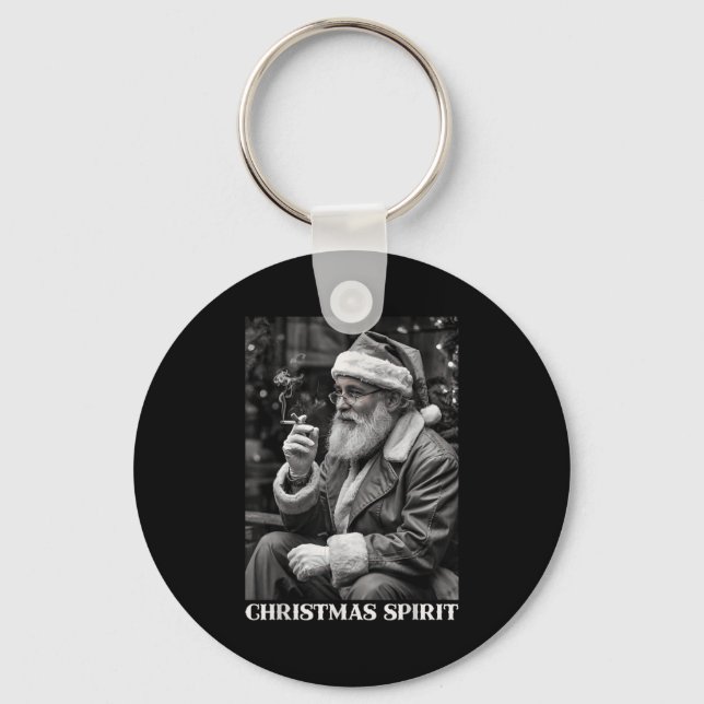 Retro Style Santa Claus Smoking Cigarette Christma Key Ring (Front)