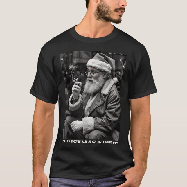 Retro Style Santa Claus Smoking Cigarette Christma T-Shirt (Front)