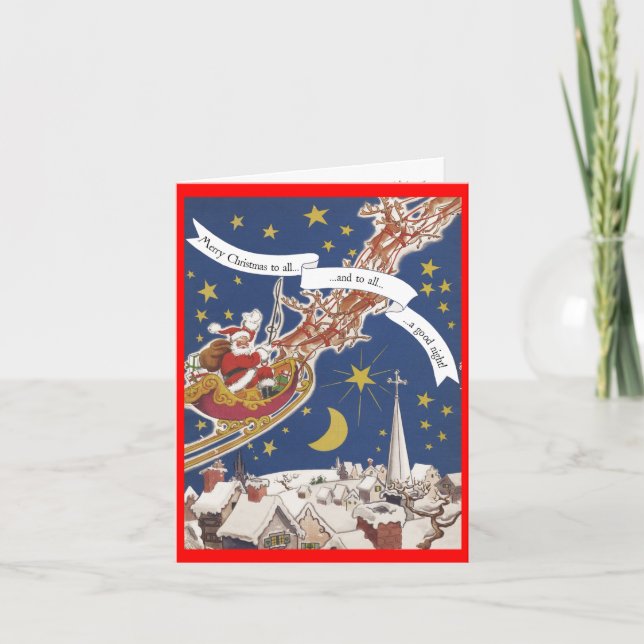Retro-Style "Santa in His Sleigh" Christmas Card (Front)