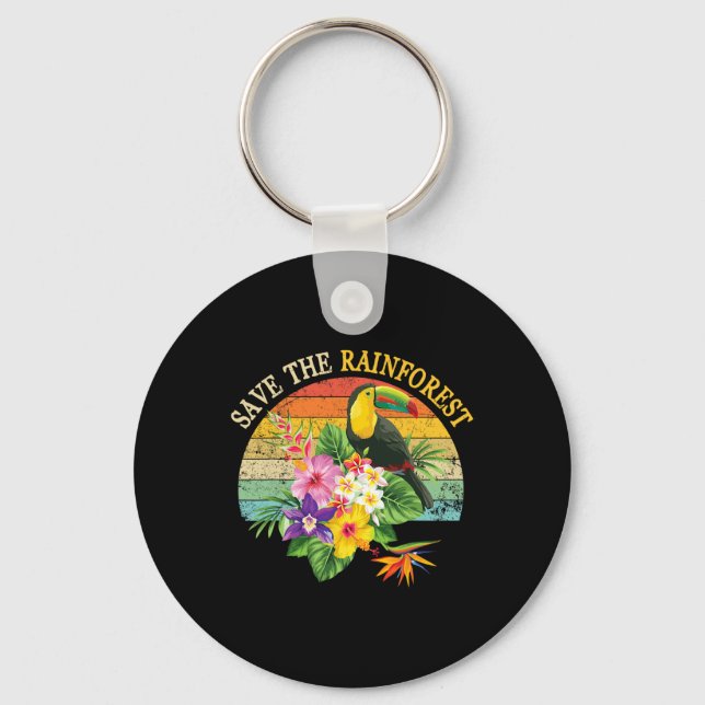 Retro Style Save The Rainforest Earth Day Gift  Key Ring (Front)