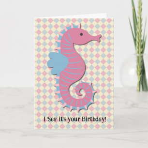 Retro Style Seahorse Fun Pun Birthday Card