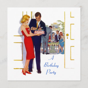 Retro Style Serving Birthday Cake Party Invitation