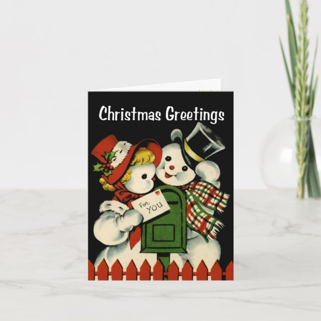 Retro-Style Snowman Couple Christmas Card (Front)