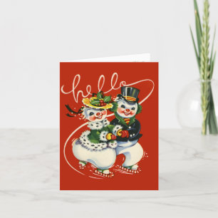 Retro-Style Snowman Couple Christmas Card