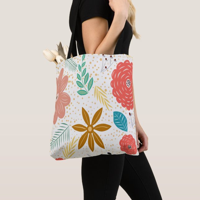 Retro Style Springtime Flowers Tote Bag (Close Up)