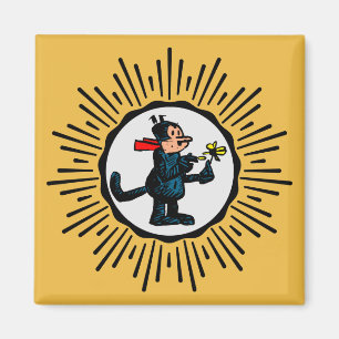 Retro-Style Starburst Cartoon Cat Square Magnet