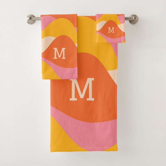 Retro style stormy waves bath towel set (Insitu)