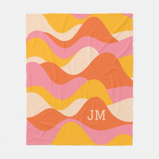 Retro style stormy waves fleece blanket (Front)