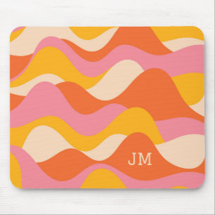 Retro style stormy waves mouse mat