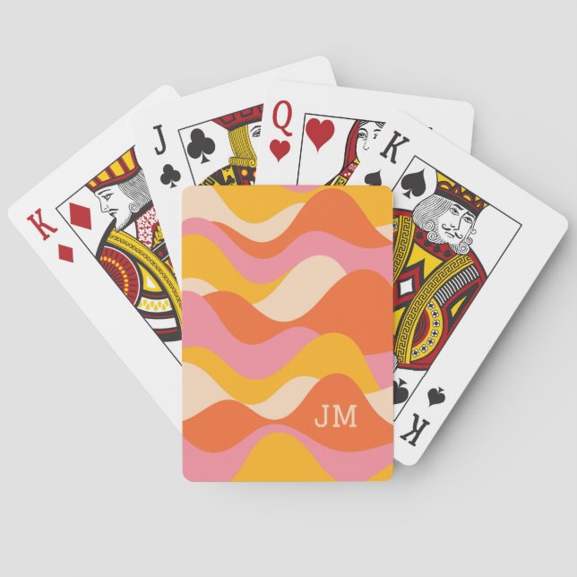 Retro style stormy waves playing cards (Back)