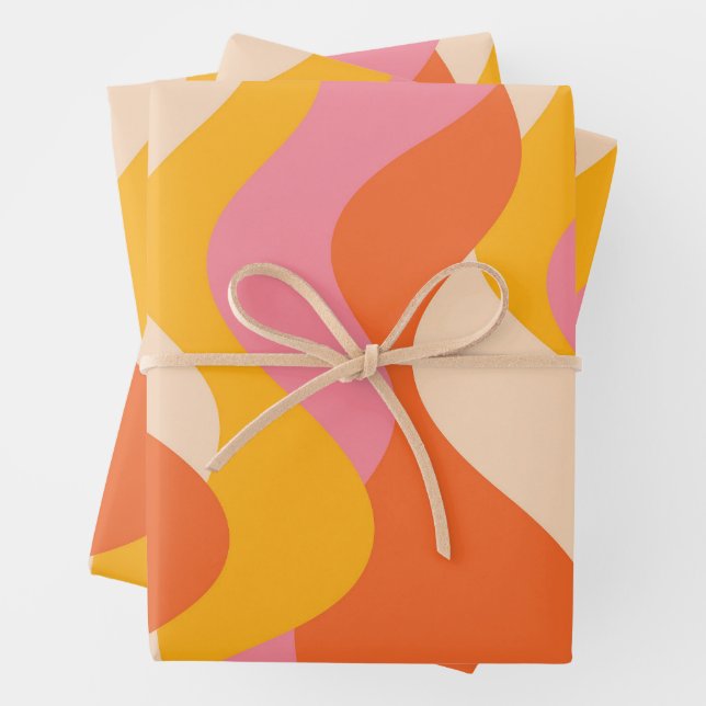 Retro style stormy waves wrapping paper sheet (In situ)