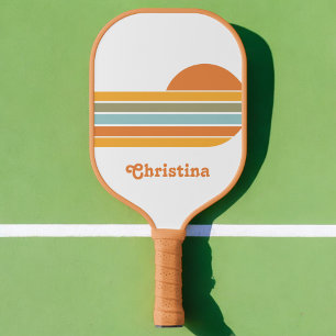 Retro Style Sunrise Pastel Rainbow script name Pickleball Paddle