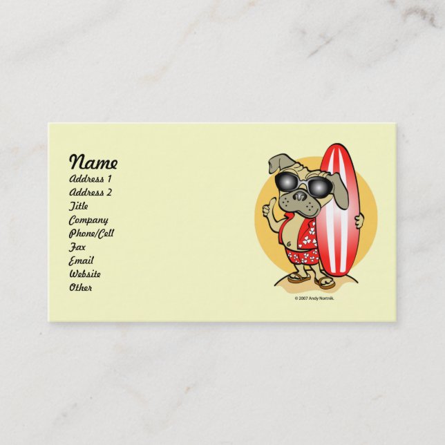 Retro Style Surfin' Pug Business Cards (Front)
