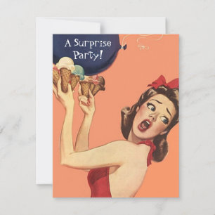 Retro Style Surprise Party Invitations balloon gal