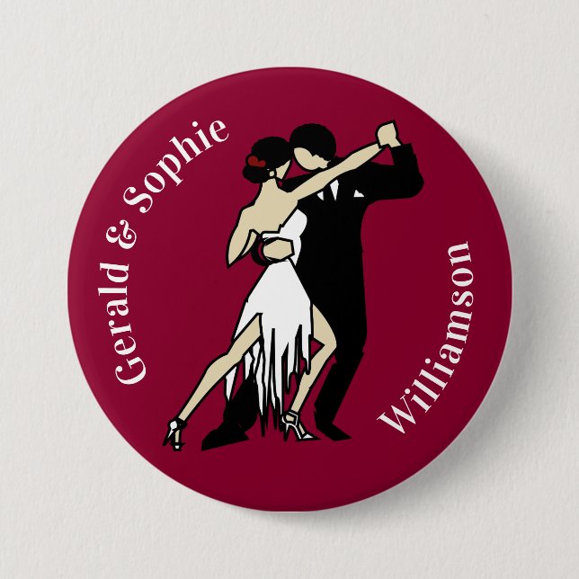 Retro-style Tango Dancers on Maroon 7.5 Cm Round Badge (Front)